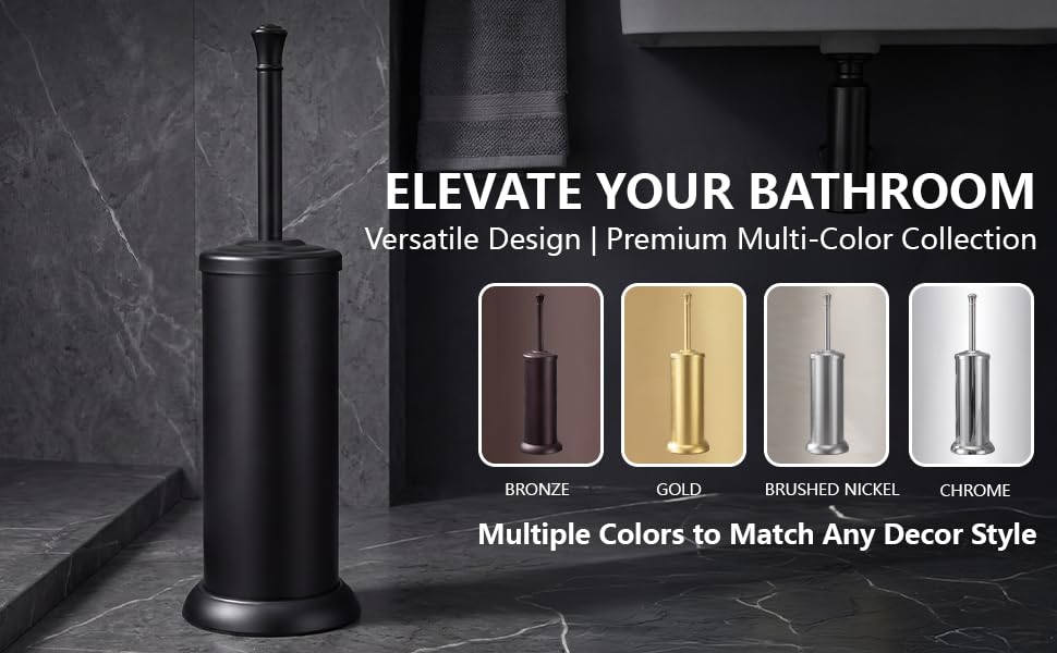 Stainless Steel Toilet Bowl Brush and Holder Set for Bathroom Long Handle - color: Black