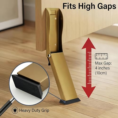 Foldable Kickdown Door Stopper Heavy Duty Tall Door Stop Kick Down Holder for Bottom of Door, Wall Protector for Gaps Under 10cm, No Bending Operation, Titanium Gold (1 Pack) - color: Titanium Gold