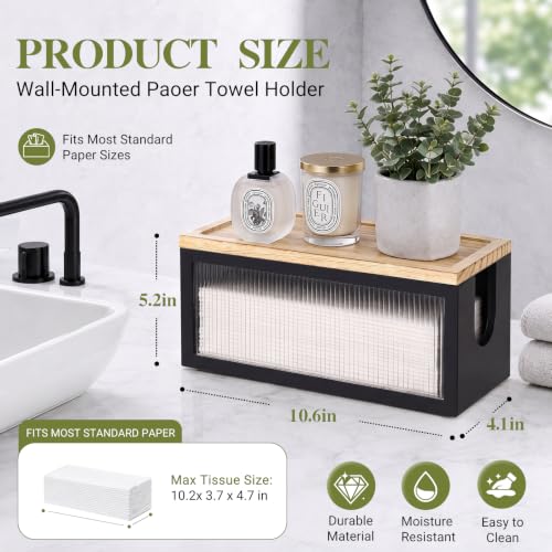 Wooden Paper Towel Holder with Lid & Acrylic Window Wall Mounted - color: Black Acrylic