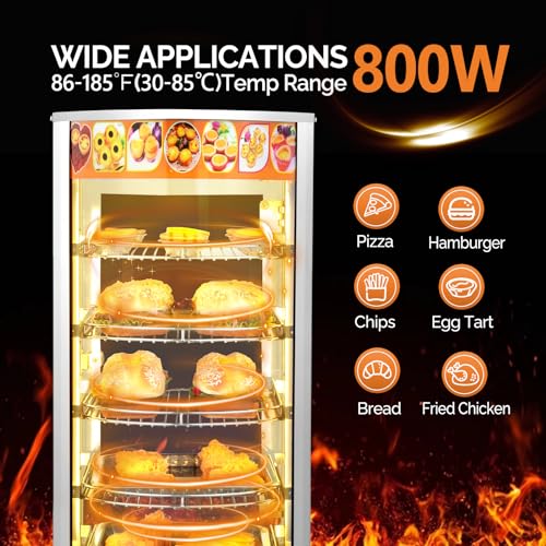 ROVSUN 5-Tier Commercial Food Warmer Pizza Warmer Countertop, Food Warmer Display with LED Lighting Removable Shelves Glass Door, Pretzel Warmer for Buffet Restaurant Cafe, 110V 800W - color: Silver, size: 5 Tier-14"