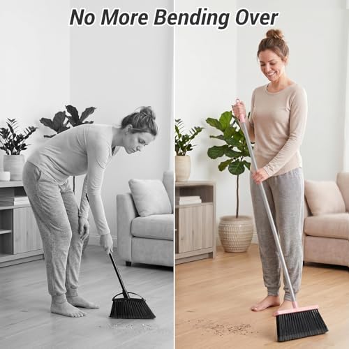 Broom with Dustpan Set for Pet Hair & Dust Cleanup, Pink - color: Pink