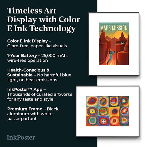 INKPOSTER Tela 28.5" - Color Screen E Ink Spectra 6 with Sharp IGZO - Up to 1 Year on one Charge - Paper-Like: Silent, no Blue Light - Aluminium Body - Thousands of Artworks in Application