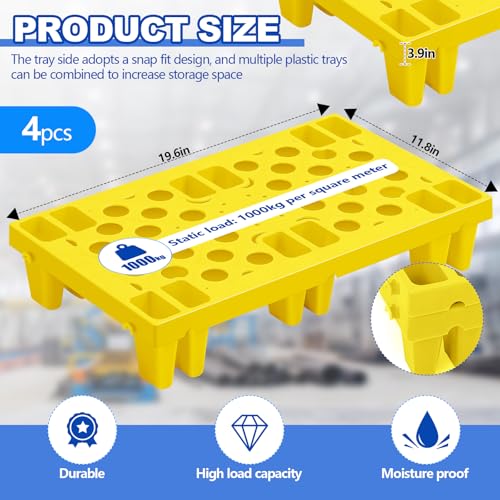 4 Pcs Plastic Pallets for Basement Storage, 19.6 x 11.8 x 3.9 Inch, Yellow - color: Yellow, size: 19.6 x 11.8 x 3.9 Inch