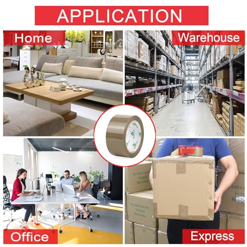 BOMEI PACK Brown Packing Tape with Dispenser, 2.4 Mil 1.88 Inch x 60 Yards, 3 Refills Rolls Packaging Tape for Moving, Shipping and Storage