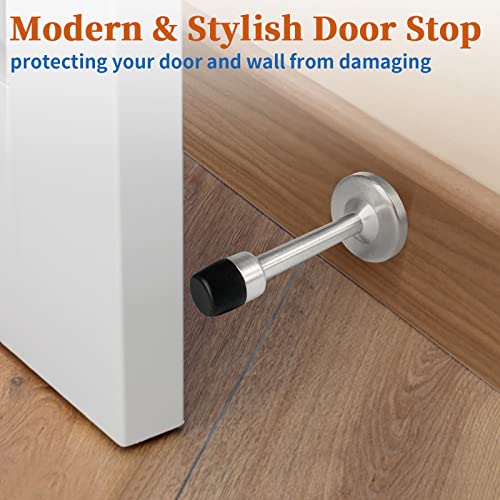 4 Pack Door Stoppers 6 Inch Extra Long Door Stops Wall Mounted Stainless Steel Doorstops with Rubber Tips, Brushed Satin Silver - color: Silver, size: 6" x 4 Pack