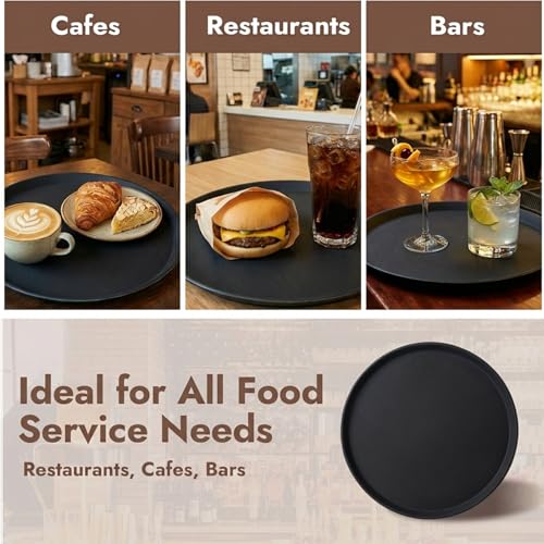 CURTA 2-Pack 16 Inch Round Non Slip Serving Tray, NSF Rubber Lined, Black - color: Black-round, size: 16 Inch