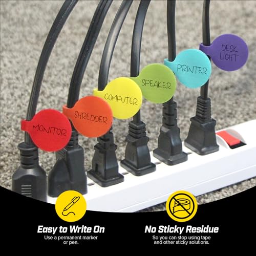 Cable Labels - Wrap-It Storage - Circles, Multi-Color (36-Pack) - Color Coded Labels for Organizing, Wire Tags Write on Surface for Labels for Charging Cords and Electronics - color: Assorted Colors, size: Circles