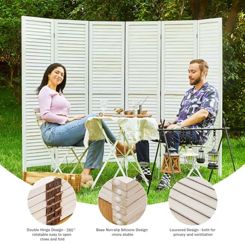 Room Dividers and Folding Privacy Screens, Wood Louvered Separators Divider Wall for Home Office Bedroom - 6 Panels, 67 * 90inch (White-Washed) - color: White - Louvered, size: 6 Panels