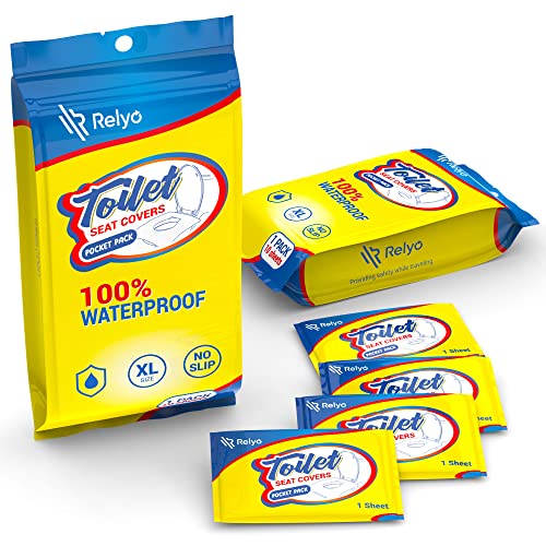 Relyo 20 Pack XL Disposable Toilet Seat Covers – Waterproof Toilet Cover Sheets with Adhesive Tabs for Adults, Kids & Toddlers, Travel, Public Restrooms, Airplane, Camping