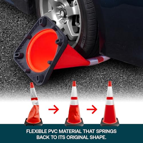 Brimar 28 Inch Traffic Cones, 8 Pack, Orange PVC Safety Cones with Black Base for Construction, Road Parking, MUTCD Approved Traffic Cones with 3M Reflective Bands, Structurally Stable Wearproof - size: 8 Pack