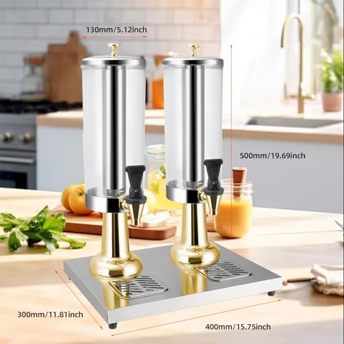 1.58 Gallon Beverage Dispenser with Stand, Insulated Drink Dispenser for Parties with Ice Chamber, Heavy Duty Stainless Steel Drip Tray for Coffee, Tea, Bar, Wedding (GOLD, 2 Head-1.58 GAL) - color: Gold