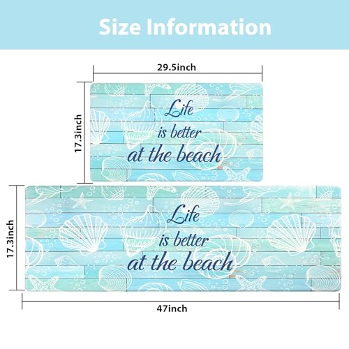 Beach Kitchen Mats for Floor Coastal Kitchen Rugs Cushioned Anti Fatigue Mats for Sink, Stove, Desk, Laundry,17"x30"+17"x47", Blue - color: Blue, size: 17"x30"+17"x47"