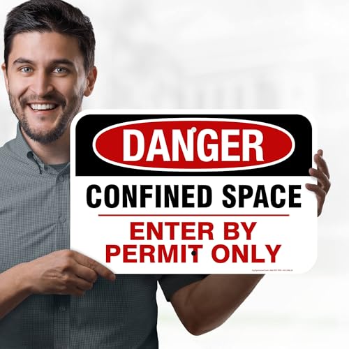 Danger Confined Space Enter By Permit Only Sign, 12x18 Inches, Rust Free - size: 12x18 - Aluminum