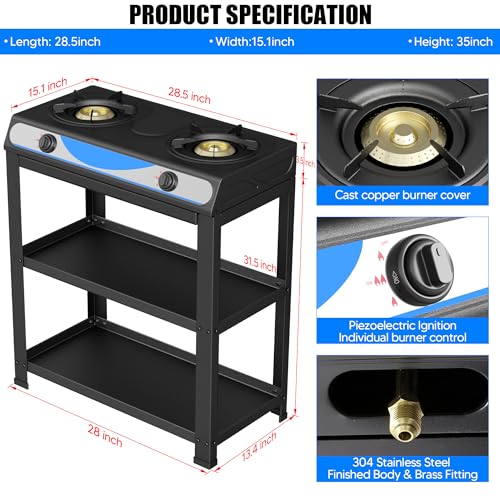forimo Propane Gas Stove, 2-Burner, Auto Ignition, Portable, Stainless Steel, 19000 BTU/hr, Perfect for Outdoor Kitchens - color: Black