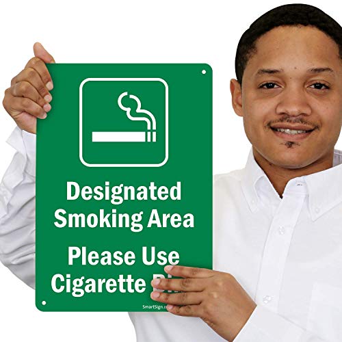 SmartSign "Designated Smoking Area, Please Use Cigarette Bins" Sign | 10" x 14" Plastic - color: Plastic 10" x 14" (green)