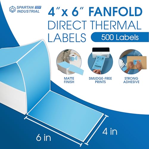 4" X 6" Blue Direct Thermal Fanfold Labels (500 Count, 1 Stack) - Printable - color: Blue
