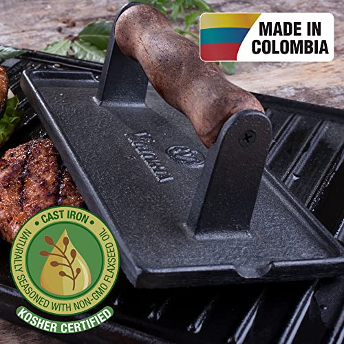 Victoria Cast Iron Panini Press, Burger Press, Bacon Press, Grill Press, Seasoned with 100% Kosher Certified Non-GMO Flaxseed Oil, Model Number: GAD-025 - color: Regular Press