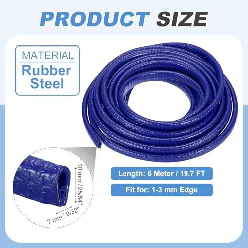 PATIKIL Rubber Edge Trim Guard, 19.7 ft x 25/64" x 9/32" U Channel Edge Protector Seal Strip with Metal Clips Fit for 1-3mm Edge for Car Door Sheet Metal Hatches Table Corners, Blue - color: Blue, size: 19.7 ft x 25/64 in x 9/32 in