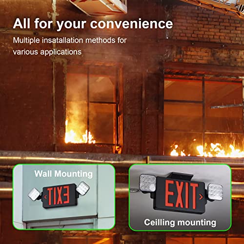 GZRUIYANG Black Housing Exit Sign With Emergency Lights Red, LED Exit Light With Battery Backup, UL 924 Certified, AC 120/277V, Commercial Lights Combo for Business - 4 Pack - color: Black Housing Red Letter, size: 4 Pack