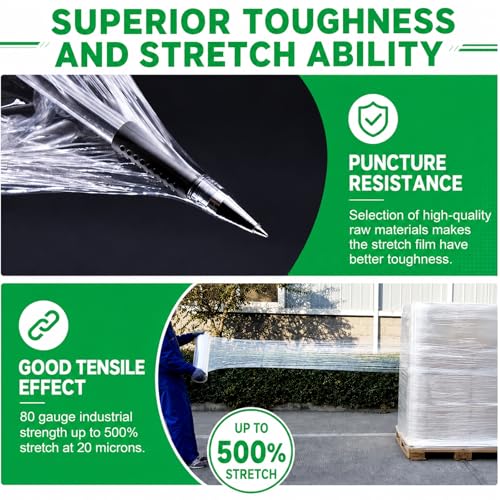 18 Inch Stretch Wrap Roll, Heavy Duty 18" 1500ft Shrink Film/Wrap, 4 Pack