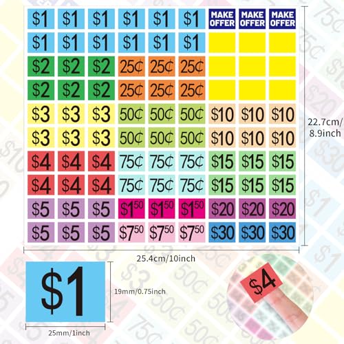 1" X 3/4" Removable Garage Sale Stickers,1800 PCS Yard Sale Price Stickers Rectangle Preprinted Price Labels for Fle Market Sale - color: Multicolored, size: 1 X 3/4 inch-removable