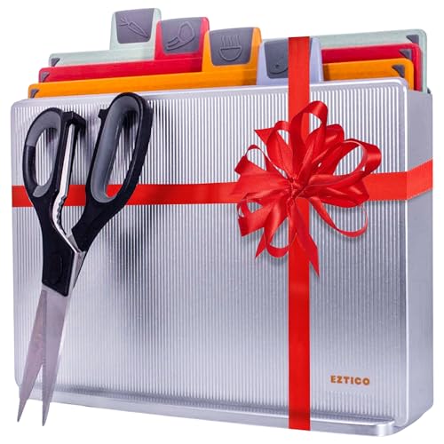 4-Piece Non-Toxic Cutting Board Set 12"L x 9"W with Premium Scissors and Holder (Tall Silver) - color: Tall Silver