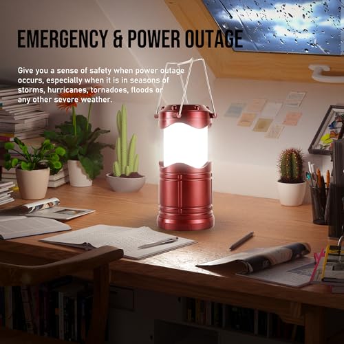 Lichamp LED Camping Lantern, 4 Pack Battery Powered Flashlight for Power Outages, Portable Collapsible Hanging Light Essential for Home, Outdoor, Emergency Lamp Survival Kit Gear for Hurricane,B4BD - color: Burgundy