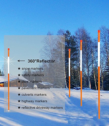 FiberMarker Reflective Driveway Markers 36 Inch Orange with Reflective Tape Driveway Reflectors 1/4-Inch Dia 20 Pack Solid Snow Poles - color: Orange, size: 1/4"x36"