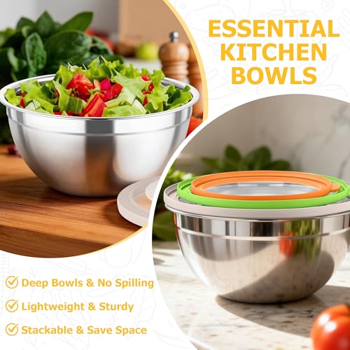 TeamFar Mixing Bowls, 4.5/3/1.5 QT Stainless Steel Nesting Salad Bowls - color: Multicolor