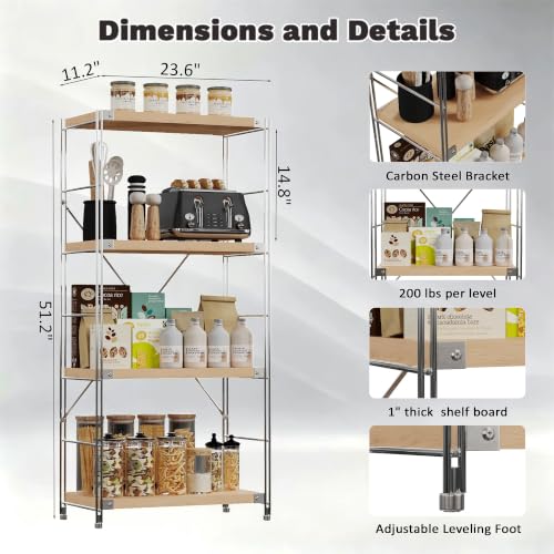 4-Tier Industrial Bookshelf, Wood and Metal Shelf Unit, Storage Bookcase - color: Natural, size: 4T24IN