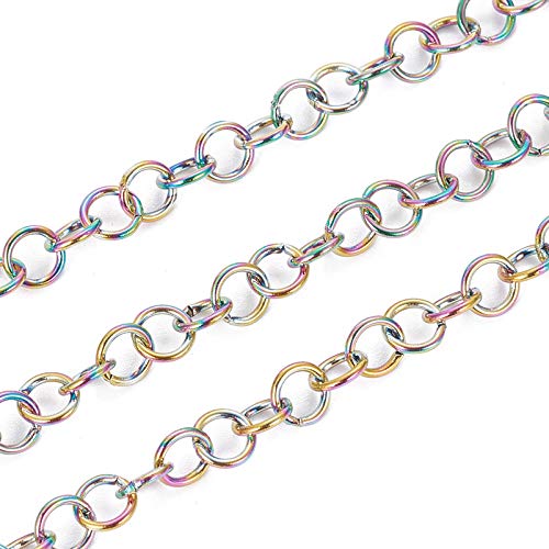 Craftdady 32.8 Feet Stainless Steel Rolo Cable Chain Link Multi-Color Round Cross Chain 5x5mm with Spool for Jewelry Pendant Necklace Bracelet Making - color: Multi-Colors, 10 Meters, 5x5mm
