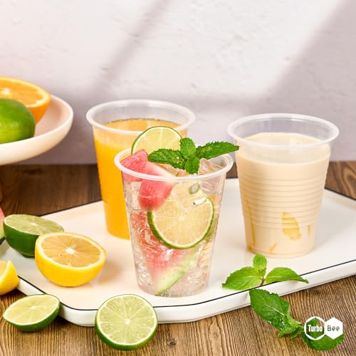 Turbo Bee 12oz Plastic Cups 300 Pack,Disposable Clear Drinking Cups for Home, School, Office & Events,Transparent Tumblers for Drinks, Samples & Commercial Use - size: 12oz