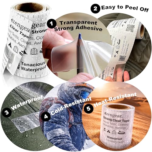 Clear Tenacious Waterproof Tape for Tents, Inflatables, Jackets, 3 x 39 in