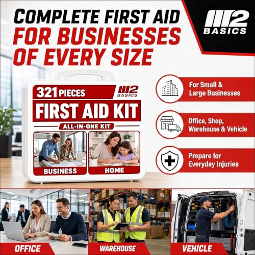 M2 BASICS 321 Piece All-Purpose First Aid Kit, Hard Case for Home, Business