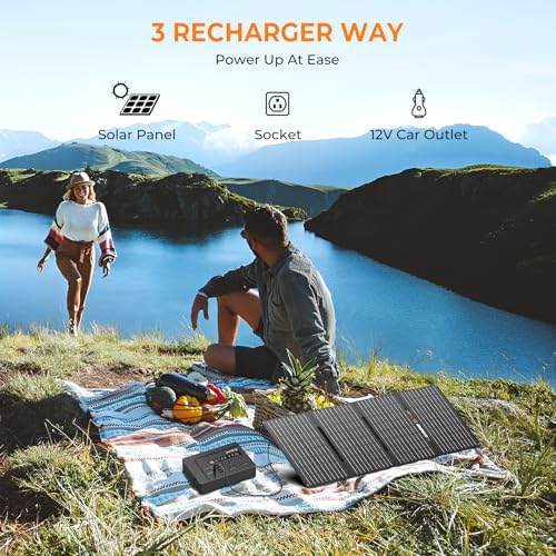 200W Solar Powered Generator, Portable Power Station with Solar Panel 40W - color: Black+Grey