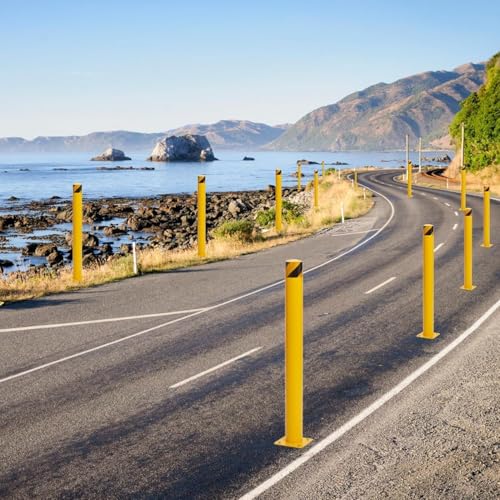 6 Pcs Safety Bollard,36 Inch High Heavy-Duty Yellow Safety Bollard Steel Posts,4.5 Inch Diameter,Safety Bollard with 16 Anchor Bolts - Ideal for Traffic Control, Driveway Barriers,Parking Poles - size: 6 packs 36 inch