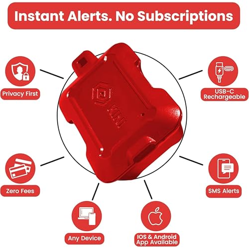 Kini Wi-Fi Motion Sensor Alarm & Tamper Alert- Instant App, SMS & Email Alerts - Gun Safes, Cabinets, Drawers - Easy Install, No Subscription, Rechargeable 12-18 Month Battery, IFTTT - color: Red