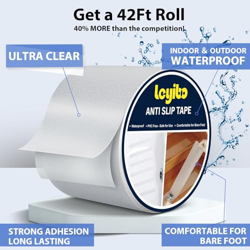 Anti Slip Tape Clear Waterproof Outdoor/Indoor, 4" x 42Ft Non Slip Traction Grip Tape for Bathtubs, Boats, Stairs, Pools, Transparent, Soft, Comfortable for Bare Feet (4" X 42') - color: Clear, size: 4" x 42'