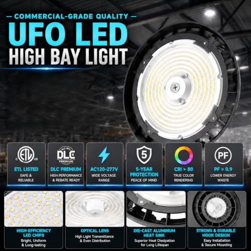 UFO LED High Bay Light,150W,24000LM 0-10V Dimmable 2Pack - size: 150W-2Pack
