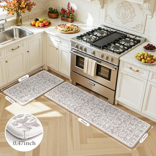 LEEVAN Anti Fatigue Kitchen Mats for Floor, Cushioned Kitchen Mat Set 2PCS - color: Grey, size: 17.3"x29"+17.3"x59"-0.47inch