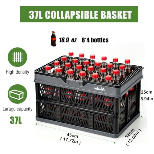 Pack-2 Black Plastic Baskets with Handles,Collapsible crates for Storage - color: Black, size: 17.72"x12.6"x8.94"
