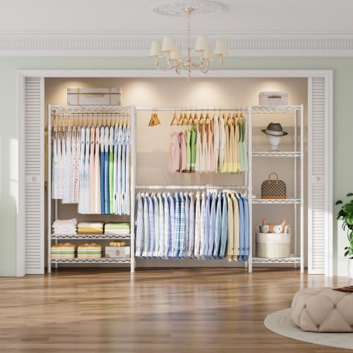 Golpart Heavy Duty Clothes Rack Metal Wardrobe with Adjustable Wire Shelves - color: White, size: 15.75"D x (70~88.5)"W x 76.5"H