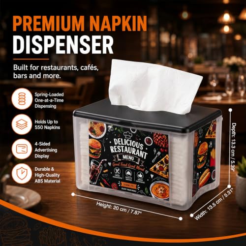 1 Pack Tabletop Commercial Napkin Dispenser, 4-sided Display, Spring Loaded