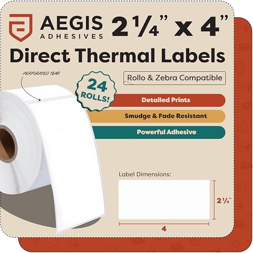 2.25" X 4" Direct Thermal Labels (8400 Count, 24 Rolls) - size: 2.25" X 4"