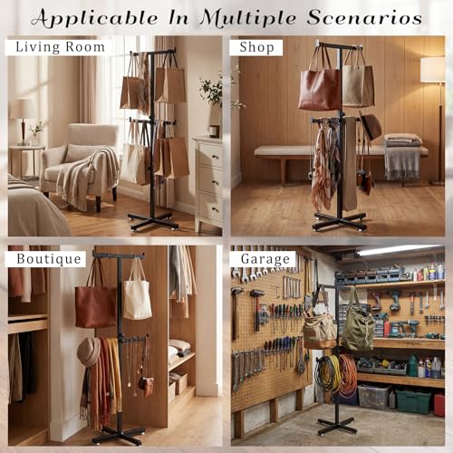 BreezeHug 44.5-46 Inch Adjustable Height Shopping Bag Rack Heavy Duty T-Shaped Grocery Bag Metal Holder for Retail Stores Large Tote Display Malls Vendor Boutique Trade - style: Double-layer Adjustable