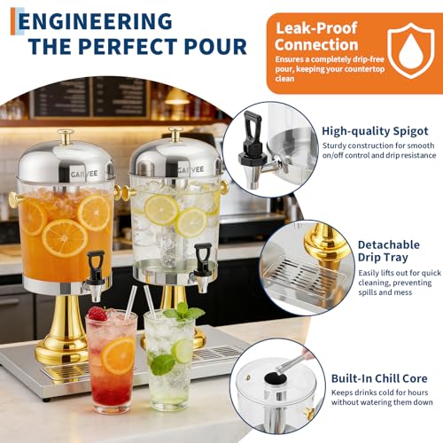 GarveeHome 4.4 Gallon Ice Core Cold Beverage Dispenser, Stainless Steel Drink Dispenser with Stand, Spigot & Drip Tray for Cold Drinks, Lemonade, Juice Dispenser for Parties Weddings Hotels, Gold - color: Gold, size: 4.4 Gallon