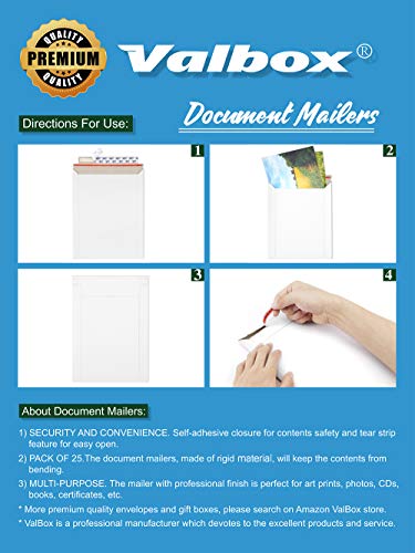ValBox 9x11.5 Self Seal Photo Document Mailers 25 Pack Stay Flat White Cardboard Envelopes, 9.25 x 11.75 Inches - color: White