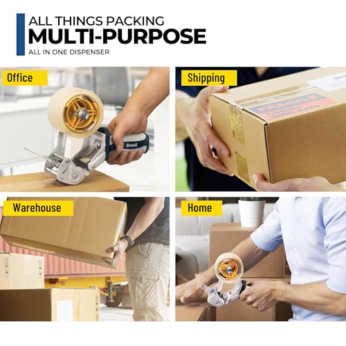 ICO by Excell Anti-Backflow Metal Packaging Tape Dispenser (2" Wide) for Packaging, Transportation, Moving, and Box Sealing. Includes 1 Tape Roll