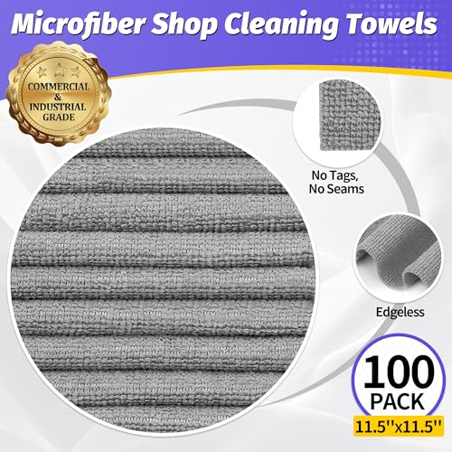Microfiber Cleaning Cloth, 100 Pack Cleaning Rags Microfiber Towel Bulk Absorbent Lint-Free WashCloths, All-Purpose Towels for Cars, Shop, Automotive, Garage, Home Kitchen 11.5"*11.5", Grey - color: Grey, size: 100 Pack