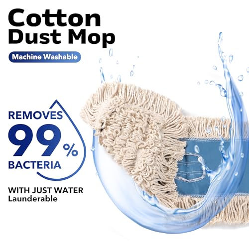 Matthew Cleaning 24'' Industrial Strength Cotton Dust Mop Refill Washable Replacement Heads for Residential & Commercial Use Fit Standard Dust Mop Frames, Hardwood,Concrete Floors Blue&White 1 Pack - color: Blue&white, size: 24'' 1 Pack
